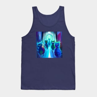 Blue Cats Flank the Sides of a Mysterious Long Corridor Tank Top